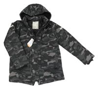 Nové - Šedo-černá army šusťová zimní bunda s kapucí M&S