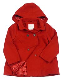Červený flaušový jarný podšitý kabát s kapucňou Next