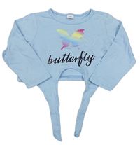 Svetlomodré crop tričko s motýlkom a nápisom PatPat