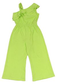 Limetkový vzorovaný asymetrický nohavicový culottes overal s volánikmi PRIMARK