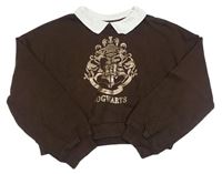 Tmavohnedá crop mikina s erbem - Harry Potter a golierikom