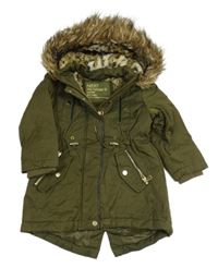 Khaki šusťáková zimní parka s kapucí Next