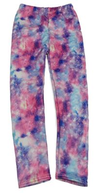 Růžovo-azurovo-fialovo-safírové batikované teplákové zateplené legíny 