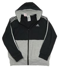 Tmavomodro-šedá propínací mikina s kapucí Adidas