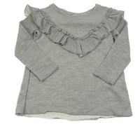 Šedé melírované mikinotriko s volánikom