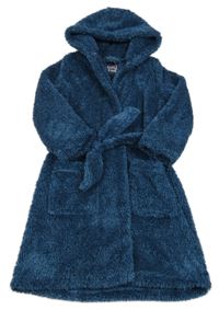 Modro-tmavomodrý melírovaný huňatý župan s kapucí Tu