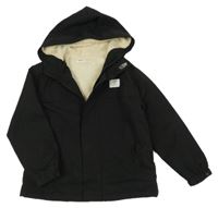 Černá šusťáková zateplená bunda s nášivkou a kapucí SHEIN