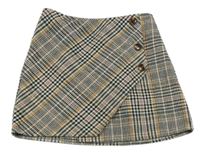 Smetanovo-čierno-starorůžovo-oranžová károvano/kostkovaná vzorovaná vlnená sukňa s gombíkmi Tu