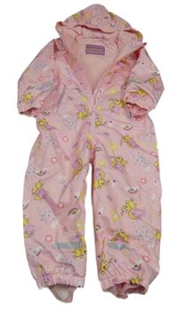 Svetloružová šušťáková jarná kombinéza s Peppa Pig a kapucňou