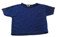 Černo-safírové třpytivé slavnostní crop tričko Peacocks