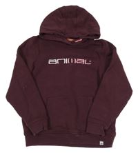 Mahagónovoá mikina s logom a vreckom a kapucňou animal