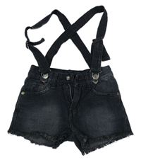 Černé riflové kraťasy s kšandami 