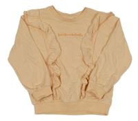 Světleoranžová mikina s nápisem a volánky Kappahl