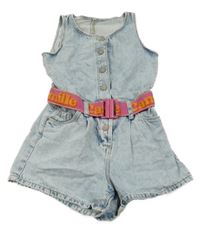 Světlemodrý plísňový riflový kraťasový overal s páskem Camille