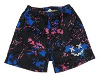 Čierno-modro-ružové skvrnité športové kraťasy so smajlíkom SHEIN