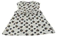 Bielo-tmavomodré bodkovaná é melírované šaty s Minnie a volánikom Disney