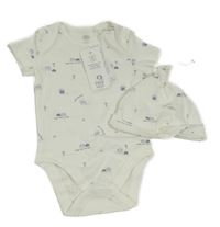 Nové - 2Set - Biele body so sloníky a palmami + čapica F&F