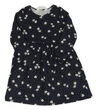 Tmavomodré bodkovaná é šaty s kvetmi H&M