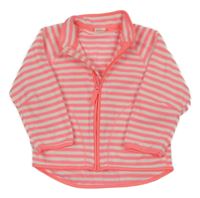 Neonově růžovo-bílá pruhovaná fleecová propínací mikina H&M