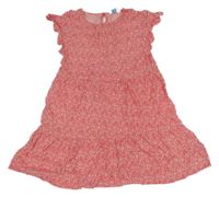 Červeno-biele kvietkovane šaty s volánikmi PRIMARK