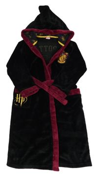 Černo-tmavovínový plyšový župan s erbem - Gryffindor - Harry Potter a kapucí character