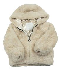 Béžová chlpatá zateplená bunda s kapucňou Matalan