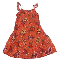 Červené bodkované plátenné kvetované šaty Primark