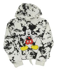 Bielo-čierna batikovaná crop mikina s Mickeym a kapucňou C&A