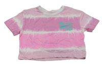 Ružovo-neónově ružovo-biele pruhované crop tričko s číslom Primark