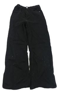 Černé wide leg high waist rifle s kamínky H&M