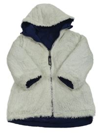 Biela kožušinová zateplená obojstranná parka s kapucňou DKNY