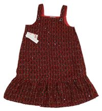 Nové - červeno-černé třpytivé kostkované šaty s flitry Matalan