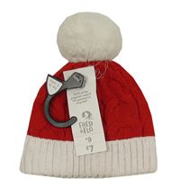 Nové - Červeno-bílá pletená čepice s bambulí F&F