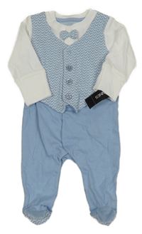 Nové - Světlemodro-bílý overal s vestou a motýlkem Dunnes