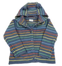 Tmavomodro-barevný pruhovaný propínací svetr s kapucí Next