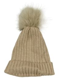 Béžová rebrovaná pletená čapica s brmbolcom Primark