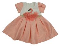 Bílo-růžové šaty s plameňákem s flitry