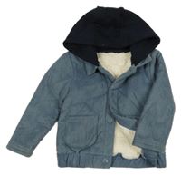 Modrošedá rebrovaná zateplená bunda s teplákovou kapucňou Dunnes