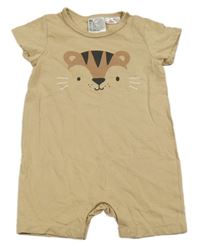 Hnědý bavlněný kraťasový overal s tygrem H&M