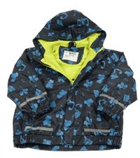 Tmavomodrá nepromokavá lehce zateplená bunda se stavebními stroji a kapucí X-Mail