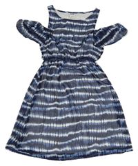 Tmavomodro-biele batikované šifónové šaty s prestrihmi Y.F.K.