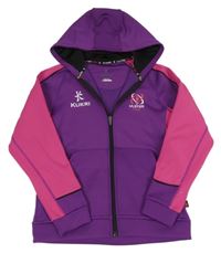 Fialovo-fuchsiová sportovní propínací mikina s potiskem a kapucí