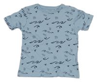 Svetlomodré tričko s vlnami a surfermi Topolino