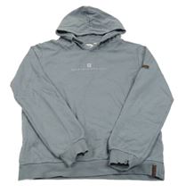 Modrošedá mikina s nápisem a kapucí