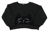 Čierna mikina s vreckom s mačkou Primark