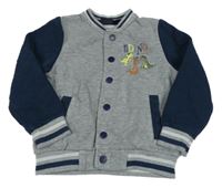 Sivo-tmavomodrá baseballová mikina s dinosaurami Lupilu