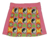 Ružovo-farebná kockovaná plyšová sukňa s obrázkami