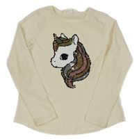 Smotanové tričko s jednorožcem z překlápěcích flitrů H&M