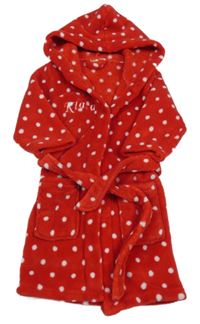 Červený puntíkatý chlupatý župan s kapucí PlayShoes
