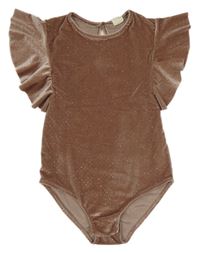 Hnědé puntíkaté třpytivé sametové body s volánky Zara
